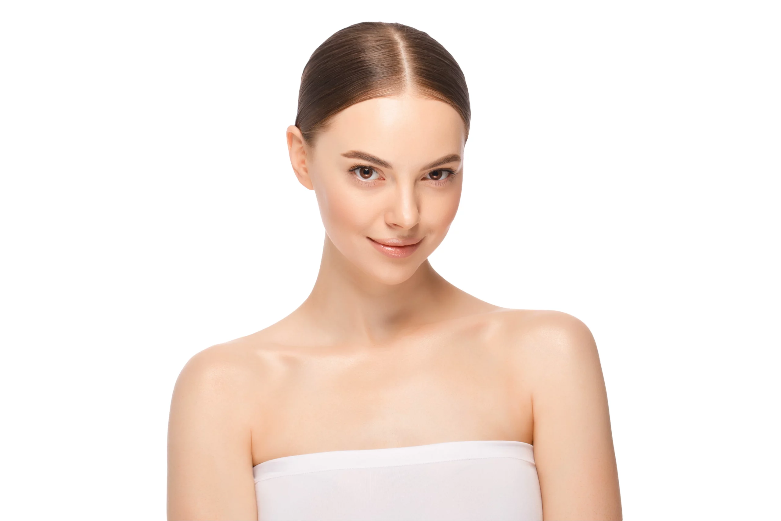 a woman with brown hair and bare shoulders, Brightens dull, tired skin in Holly Springs, NC